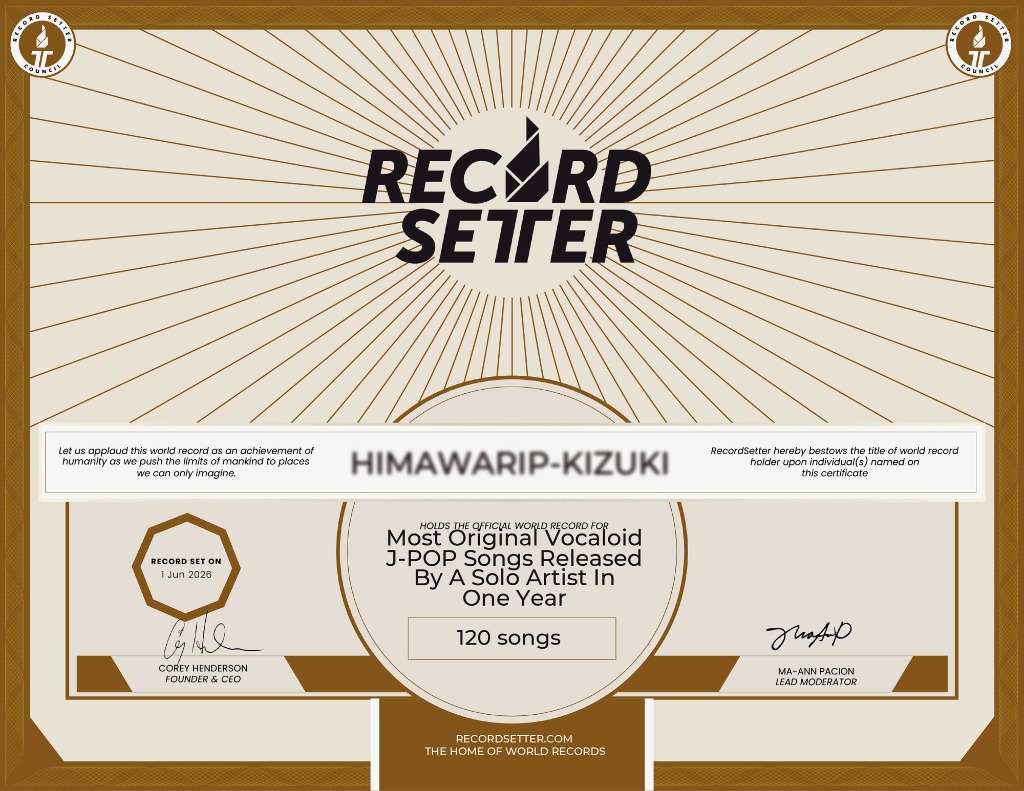 RecordSetter 世界記録認定証